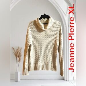 JEANNE PIERRE WARM XL IVORY CABLE KNIT LONG SLEEVE SWEATER LIKE NEW